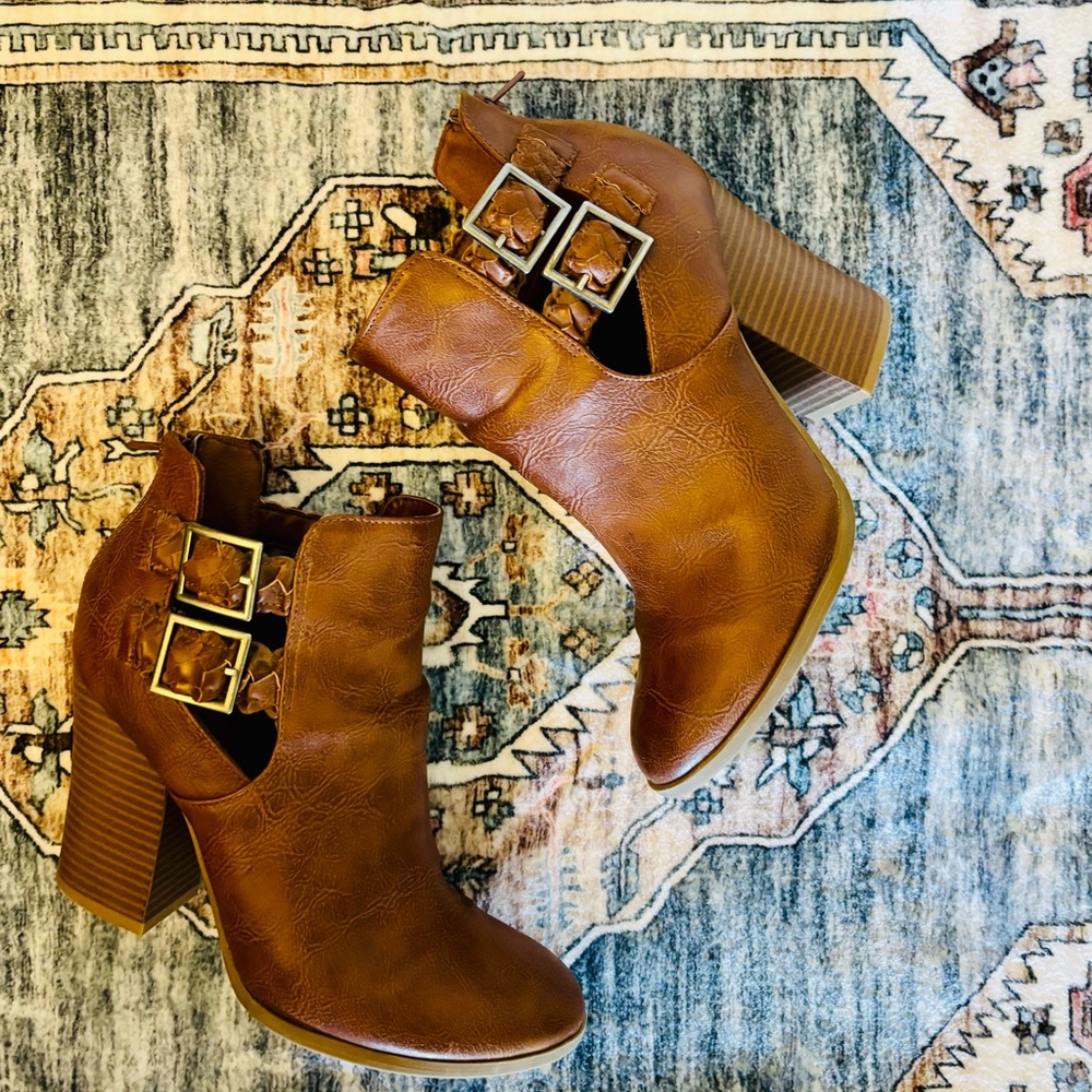 Brown Ankle Boots with Buckle Detail